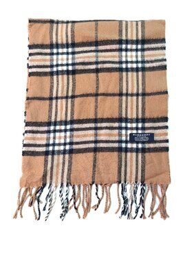 Pre-Owned Vintage Burberry Camel Black White Lambs Wool Scarf Scarves